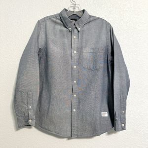 Stussy Button Down Collar Chambray Long Sleeve Shirt Denim Size Small Black Tag